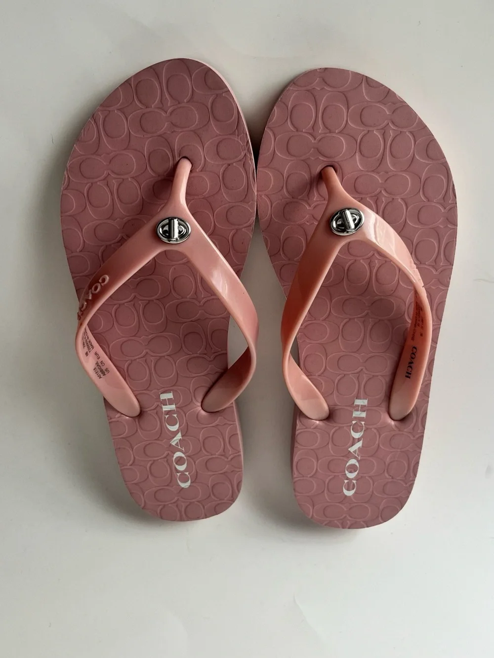 Coach Pink Logo Pattern Rubber Flip Flop Sandals